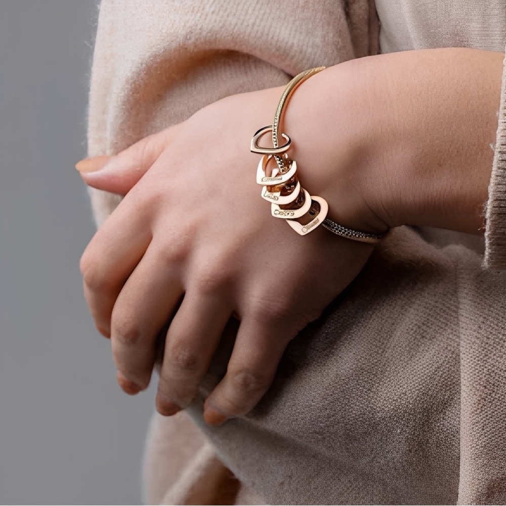 Linx Rose Gold Snake Chain Bracelet with Personalized Heart Name Charms